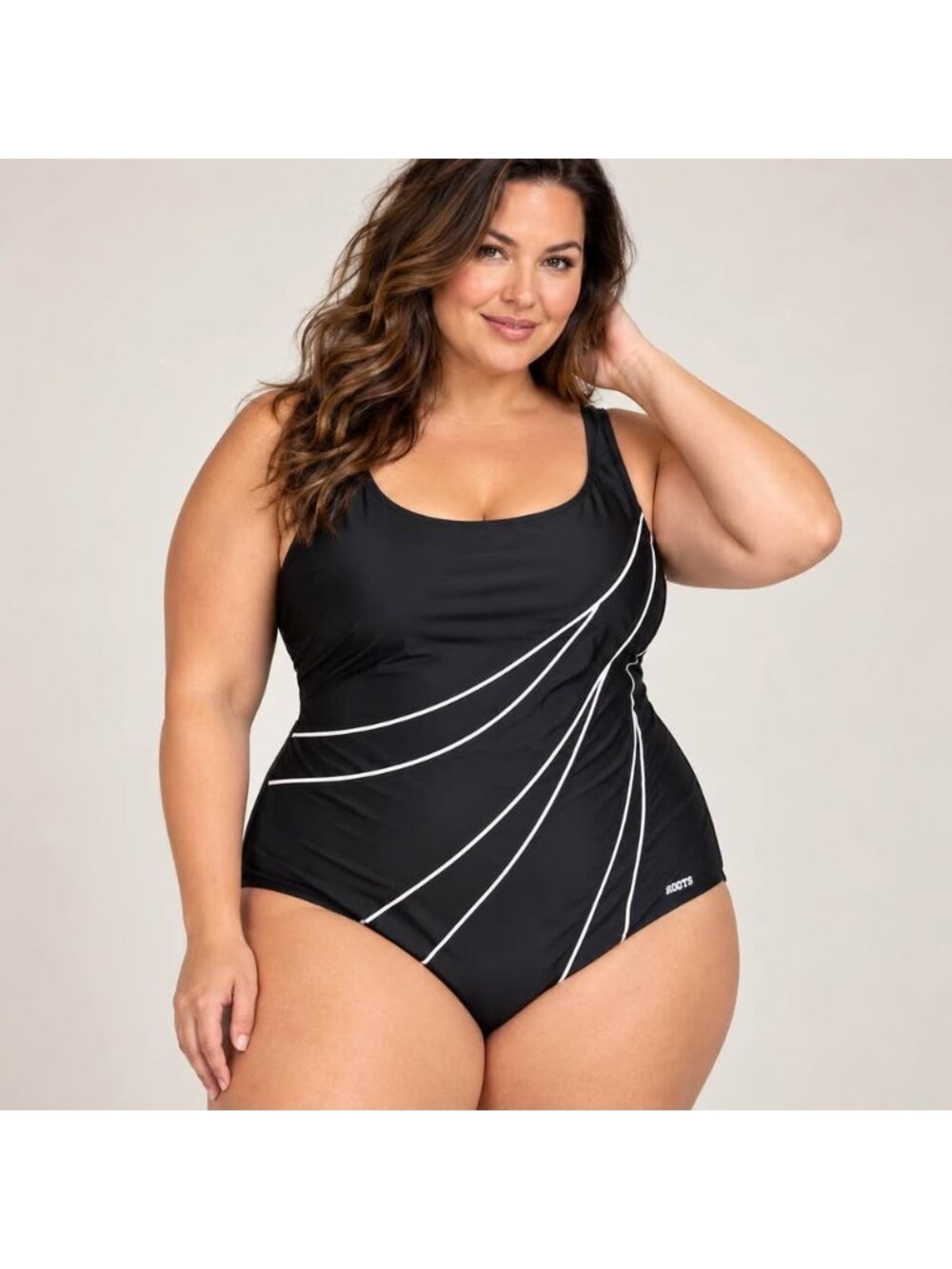 Roots Women’s Size 18 Black White One Piece Swimsuit NWOT